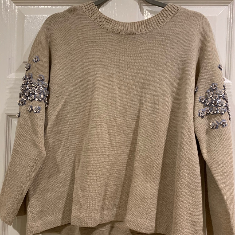 J.Crew embellished sleeve tan sweater
